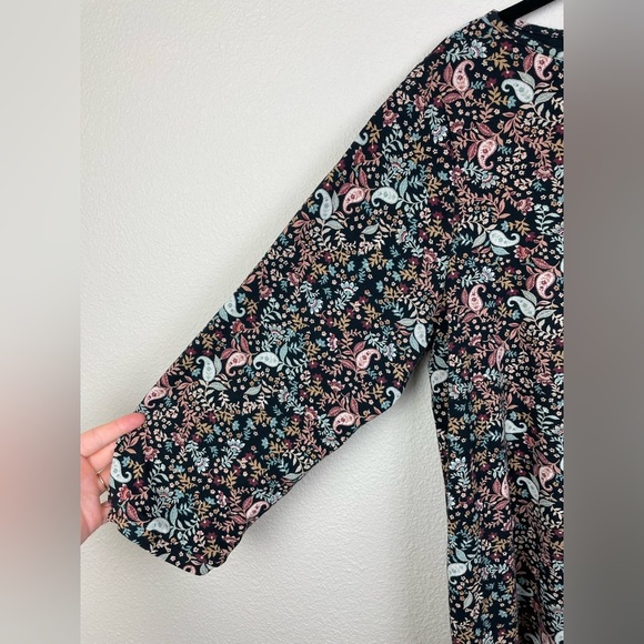 J.Jill Women's Large PETITE 3/4 Sleeve Pima Cotton Top Blouse Autumnal Floral - Picture 2 of 13